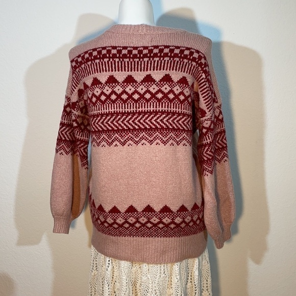 American Eagle Oversized Fair Isle Sweater | Blush Pink Burgundy Nordic Knit M - Picture 5 of 10
